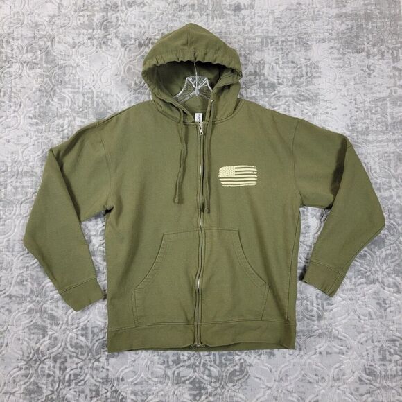 America Lumber Hoodie Mens Large Army Green Patriotic Employee Full Zip - Picture 1 of 8